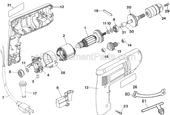 Page A Diagram and Parts List for 7152 Type 2 Black and Decker Electric Drill